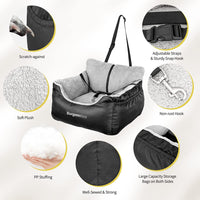 Dog Car Seat for Small Dogs, Soft Pet Car Travel Home Bed under 25 Lbs, Fully Detachable and Washable Cat Booster Carseats with Storage Pockets and Clip-On Leash Portable Carrier,Black.