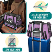 Airline Approved Pet Carrier for Cat, Soft Sided Dog Carrier for Small Dog, Cat Travel Supplies Accessories for Indoor Cat, Ventilated Pet Carrying Bag Medium Kitten Puppy, Large Heather Purple.