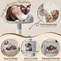 63.5In Multi-Level Cat Tree Tower Condo with Scratching Posts, Platform & Hammock, Cat Activity Center Play Furniture for Kittens, Cats, and Pets.
