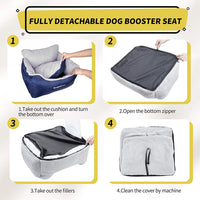 Dog Car Seat for Small Dogs, Fully Detachable and Washable Cat Carseats under 25 Lbs, Soft Pet Booster Seats with Storage Pockets and Clip-On Leash Portable Car Travel Carrier Bed, Blue.