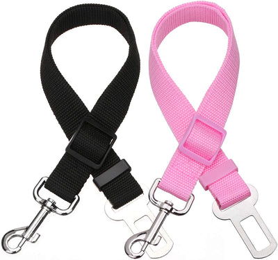 2 Packs Adjustable Length Pet Dog Cat Car Seat Belt Pet Seat Belt Pet Accessories for Dogs Cats and Pets (Black Pink).
