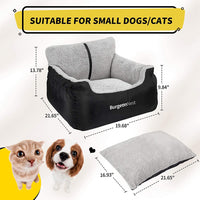 Dog Car Seat for Small Dogs, Soft Pet Car Travel Home Bed under 25 Lbs, Fully Detachable and Washable Cat Booster Carseats with Storage Pockets and Clip-On Leash Portable Carrier,Black.