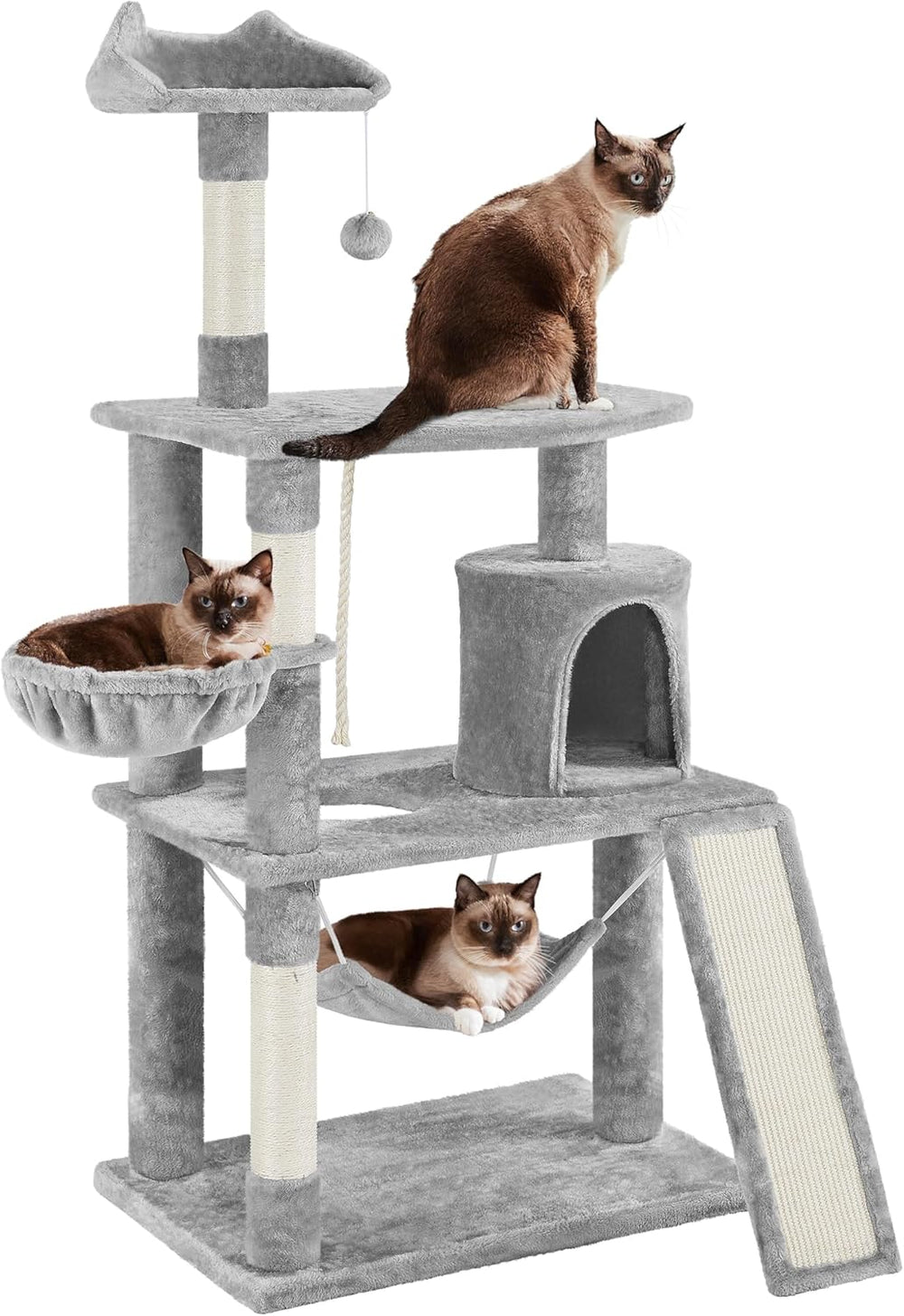63.5In Multi-Level Cat Tree Tower Condo with Scratching Posts, Platform & Hammock, Cat Activity Center Play Furniture for Kittens, Cats, and Pets.
