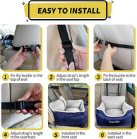 Dog Car Seat for Small Dogs, Fully Detachable and Washable Cat Carseats under 25 Lbs, Soft Pet Booster Seats with Storage Pockets and Clip-On Leash Portable Car Travel Carrier Bed, Blue.