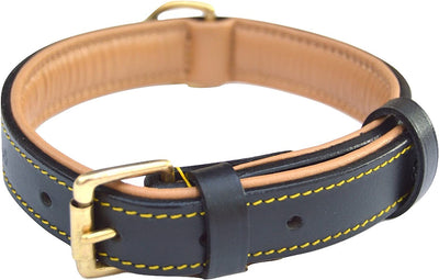 Black Leather Padded Dog Collar, Size Medium, 20" Long X 1" Wide, Neck Size 14.5" to 17.5" Inches.