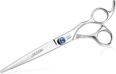 7" Straight Dog Grooming Scissors, Ergonomic Pets Grooming Shears, Premium Cats Trimming Kit with Offset Handle and Jewelled Screw, Sharp, Comfortable.
