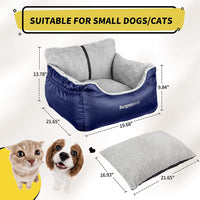 Dog Car Seat for Small Dogs, Fully Detachable and Washable Cat Carseats under 25 Lbs, Soft Pet Booster Seats with Storage Pockets and Clip-On Leash Portable Car Travel Carrier Bed, Blue.