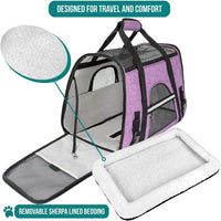 Airline Approved Pet Carrier for Cat, Soft Sided Dog Carrier for Small Dog, Cat Travel Supplies Accessories for Indoor Cat, Ventilated Pet Carrying Bag Medium Kitten Puppy, Large Heather Purple.