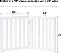 2-Panel Wooden Free Standing Foldable Dog Gate Indoor – Solid Hardwood 24" High, Step-Over Safety Pet Gate for Doorways, Stairs & Small Spaces - Indoor Use, White