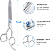 7" 50 Teeth Thinning Dog Grooming Blending Scissor, Ergonomic Pet Grooming Thinner Blender Shears Cat Trimming Texturizing Kit with Offset Handle and a Jewelled Screw, 30% Thinning Rate.