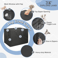Dog Crate Cover Heavy Duty Polyester Pet Kennel Sunshade Universal Fit for 24 Inches Wire Cage (Black)