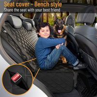 Dog Car Seat Cover for Back Seat, Waterproof Pet Protection Hammock, SUV Truck Car Backseat Protector with Safety Features, Black.