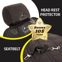 Dog Car Seat Cover, Beige, Polyester, Front Seat, Universal Fit, Water Repellent, Durable, Nonslip, Washable, W/Free Seat Belt & Headrest Cover.
