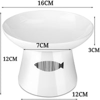Cat Raised Food/Water Bowl for Elder Big Cats, Non-Skid 4.8X6.4In Premium Ceramic Cat Bowls with Stand, Sturdy and Anti-Fall… (White).
