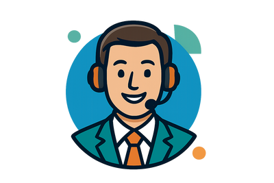 create a logo of a person with a customer support mic and add some color