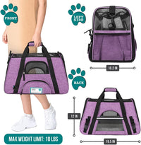Airline Approved Pet Carrier for Cat, Soft Sided Dog Carrier for Small Dog, Cat Travel Supplies Accessories for Indoor Cat, Ventilated Pet Carrying Bag Medium Kitten Puppy, Large Heather Purple.