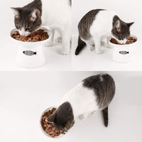 Cat Raised Food/Water Bowl for Elder Big Cats, Non-Skid 4.8X6.4In Premium Ceramic Cat Bowls with Stand, Sturdy and Anti-Fall… (White).