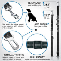 Seat Belt for Dogs with Elastic Bungee Buffer | Car Travel Accessories for Dogs Adjustible, Elastic (Black).