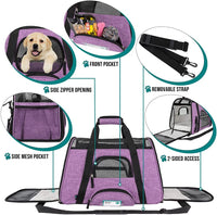 Airline Approved Pet Carrier for Cat, Soft Sided Dog Carrier for Small Dog, Cat Travel Supplies Accessories for Indoor Cat, Ventilated Pet Carrying Bag Medium Kitten Puppy, Large Heather Purple.